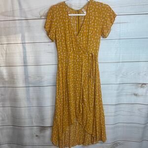 Xhilaration Yellow & White Polka Dot Short Sleeve Hi-Low Dress Size XS